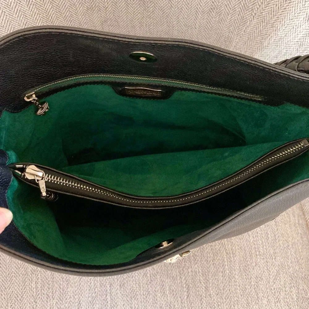 Kieselstein Cord Whipstitched  Black Leather Hobo Bag Silver Horse